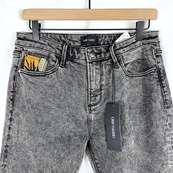 Driftwood Kelly Boot Cut Jeans Grey Acid Wash Mid Rise Embroidered Pockets Sz 28 - Picture 6 of 11